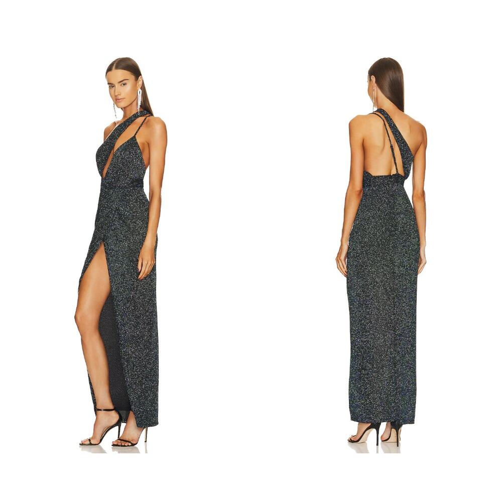 Sparkle Halter Maxi Dress with High Slit - Black